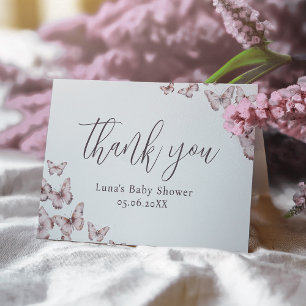 Schattigee Paarse en Roze Vlinder Baby shower Gevo Bedankkaart