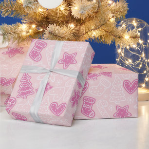 Schattigee Paarse en witte Cookie Roze Kerstmis Cadeaupapier