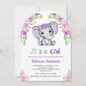Schattigee Paarse Floral Elephant Arch Baby shower Kaart (Voorkant)