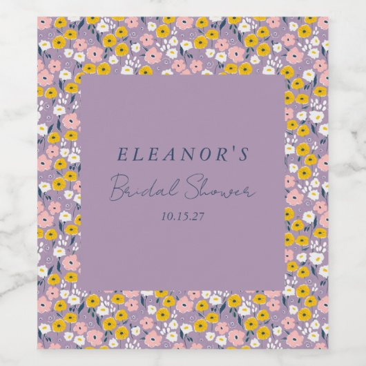 Schattigee Paarse Gele Bloemen Vrijgezellenfeest C Wijn Etiket (Enkel label)