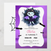 Schattigee Paarse heks Halloween Kaart (Voorkant / Achterkant)