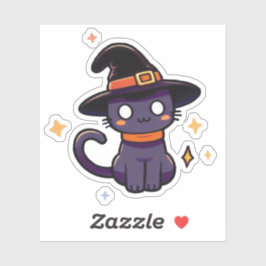Schattigee Paarse Heksenkat - Kawaii Halloween Kit Sticker
