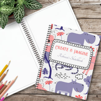 Schattigee Paarse Hippo Creëer & Imagine Doodle Pa Notitieboek