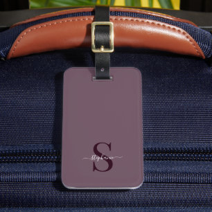Schattigee Paarse Monogram Initialen en Naam Bagagelabel