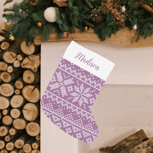 Schattigee Paarse Nordic Snowflake Sweater Pattern Kleine Kerstsok