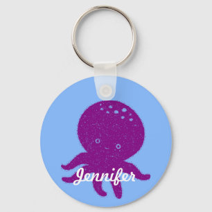Schattigee Paarse Octopus gepersonaliseerde naam Sleutelhanger