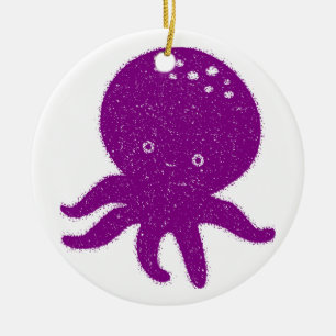 Schattigee Paarse Octopus Oude Print Keramisch Ornament