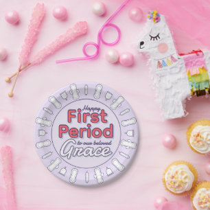 Schattigee Paarse Pad Happy First Period Party Papieren Bordje