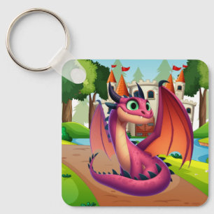 Schattigee paarse/rode cartoon draak sleutelhanger