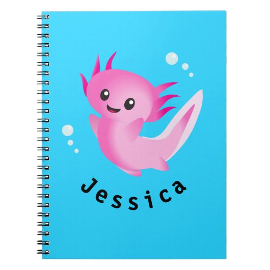 Schattigee Paarse Roze Axolotl Bubble met Naam Notitieboek (Voorkant)