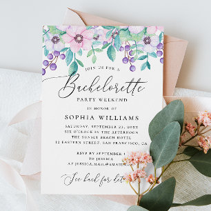 Schattigee paarse roze bloemenschrift Bachelorette Kaart