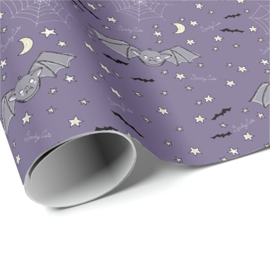 Schattigee Paarse Spooky Bats Halloween Pattern Cadeaupapier (Rol Hoek)