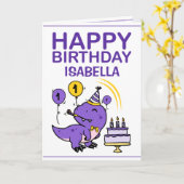 Schattigee Paarse T-Rex Dino kleindochter 1e verja Kaart (Gele Bloem)