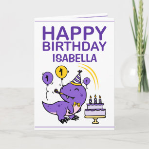 Schattigee Paarse T-Rex Dino kleindochter 1e verja Kaart