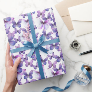 Schattigee Paarse Vlinders Patroon Pastel Cadeaupapier