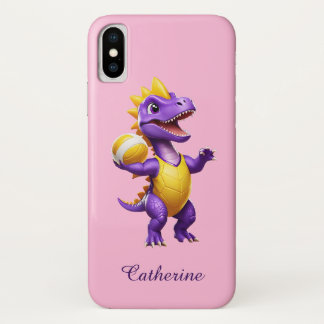 Schattigee paarse volleybal dinosaurus iPhone x hoesje
