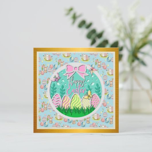 Schattigee paaseierjacht en kleurrijke vlinders kaart (Staand voorkant)
