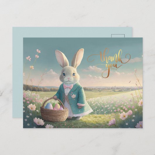 Schattigee paashaas in een klein blauw jasje briefkaart (Voorkant / Achterkant)