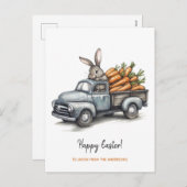 Schattigee paashaas in rustieke  truck feestdagenkaart (Voorkant / Achterkant)