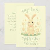 Schattigee paashaas met eieren kleuterschool geel feestdagenkaart (Voorkant / Achterkant)