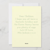 Schattigee paashaas met eieren kleuterschool geel feestdagenkaart (Achterkant)