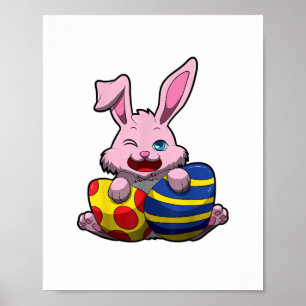 Schattigee paashaas met gekleurde eieren - Happy E Poster
