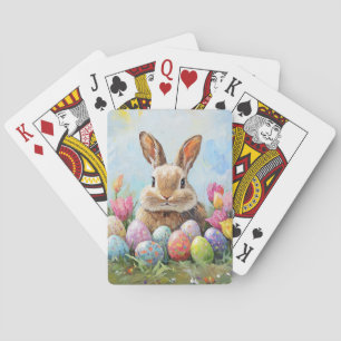 Schattigee paashaas met gekleurde eieren pokerkaarten
