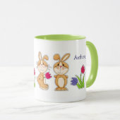 Schattigee paaskonijntjes aangepaste naam paascade mok (Voorkant rechts)