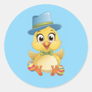 Schattigee paaskuiken met kleurrijke eieren ronde sticker