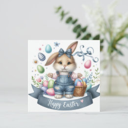 Schattigee Paasmand Bunny Overalls Illustratie Feestdagenkaart