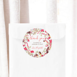 Schattigee paddenstoel rustiek bos dank u baby sho ronde sticker