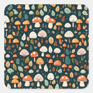 Schattigee paddenstoelen bladeren cottage core des vierkante sticker
