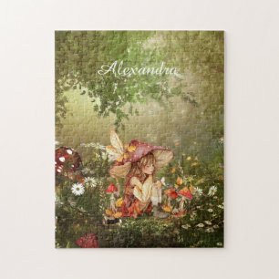 Schattigee paddenstoelenfee in het bos legpuzzel