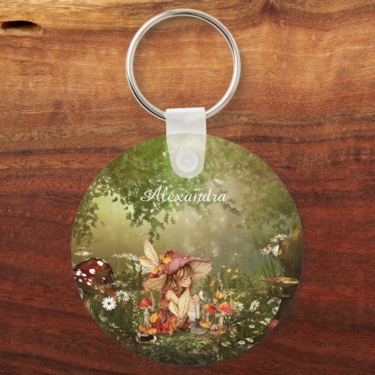 Schattigee paddenstoelenfee in het bos sleutelhanger (Voorkant)