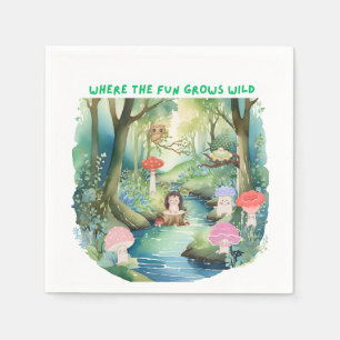 Schattigee paddenstoelenvrienden met hun bosvriend servet