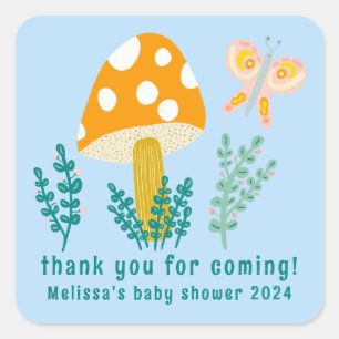 Schattigee Paddestoel Vlinder Bedankt CUSTOM Baby Vierkante Sticker