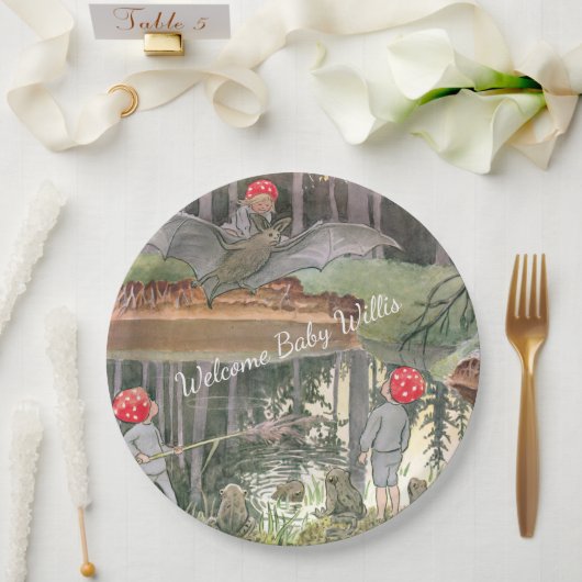 Schattigee paddestoel Woodland Frog Baby shower Papieren Bordje (Huwelijk)