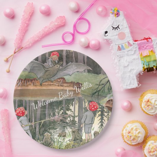 Schattigee paddestoel Woodland Frog Baby shower Papieren Bordje (Feest)