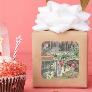 Schattigee paddestoel Woodland Frog Baby shower Vierkante Sticker