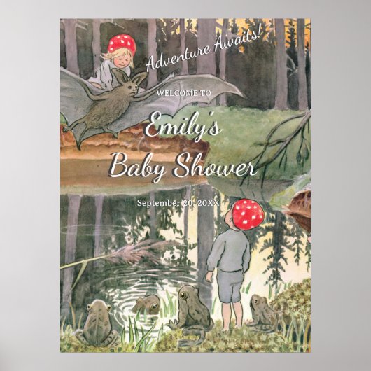 Schattigee paddestoel Woodland Frog Baby shower We Poster (Voorkant)
