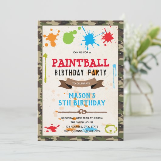 Schattigee Paintball Army-feestuitnodiging Kaart (Staand voorkant)