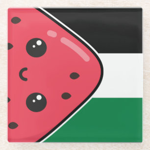 Schattigee Palestijnse vlag met watermeloenvrij Pa Glazen Onderzetter