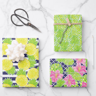Schattigee Palm Beach Ananas en citroenen Inpakpapier Vel