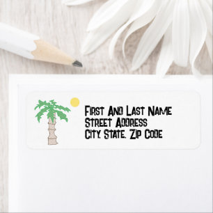 Schattigee Palm Tree en Beach Cartoon, Fun Sunny I Etiket