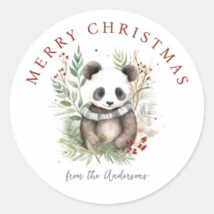 Schattigee Panda Baby Rustieke chique kerst botani Ronde Sticker