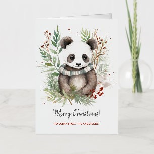 Schattigee Panda Baby rustieke kerstbotanicals Folie Wenskaart