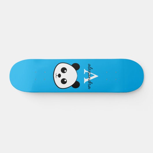 Schattigee Panda Beer Aangepaste Monogram Blauwe A Skateboard (Horizontaal)