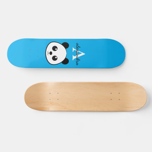 Schattigee Panda Beer Aangepaste Monogram Blauwe A Skateboard (Horizontaal)