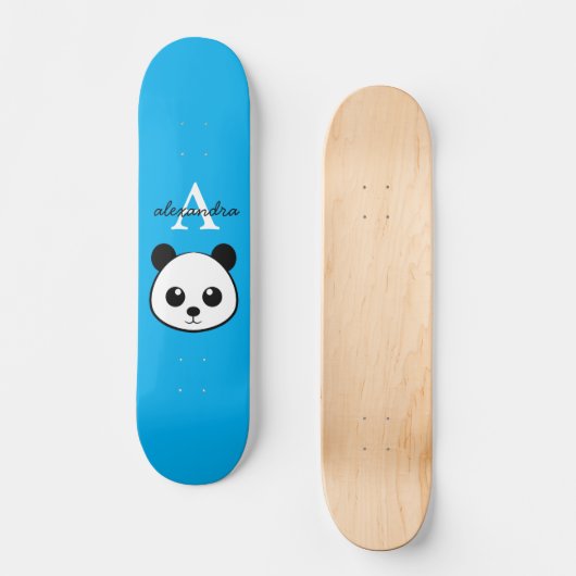 Schattigee Panda Beer Aangepaste Monogram Blauwe A Skateboard (Voorkant)
