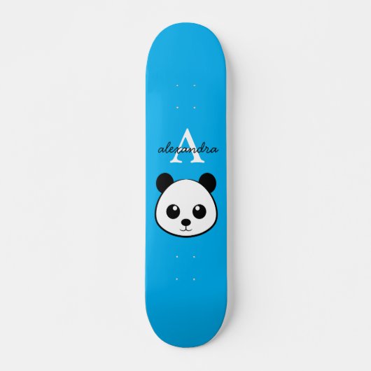 Schattigee Panda Beer Aangepaste Monogram Blauwe A Skateboard (Voorkant)